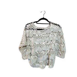 Millau Womens White Crochet Knit Top With 3/4 Sleeves Boho Style